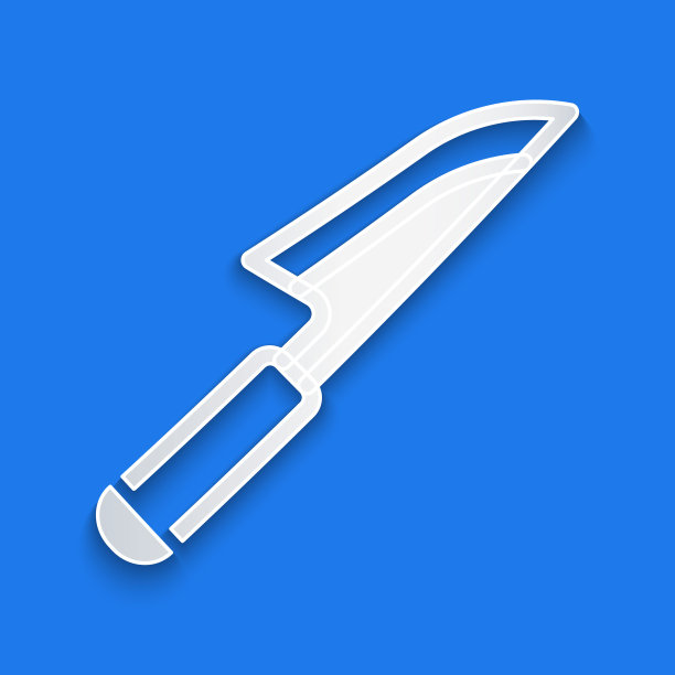 剪纸刀图标孤立在蓝色背景。餐具的象征。纸艺术风格。向量图片下载