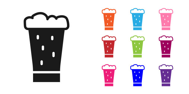 黑杯啤酒图标孤立在白色背景。设置图标丰富多彩。向量图片下载