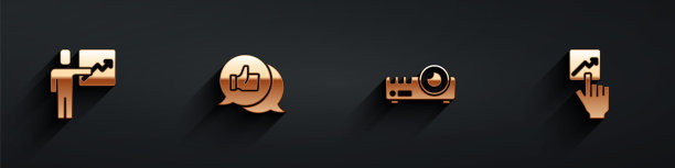 设置组长，手形，媒体投影仪和长影图标。向量图片下载