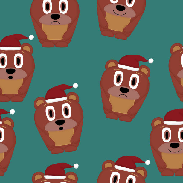 无缝图案的熊和圣诞老人的帽子在一个背景图片下载
