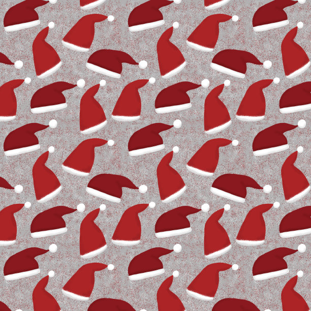 无缝图案与圣诞老人帽子在灰色背景图片下载