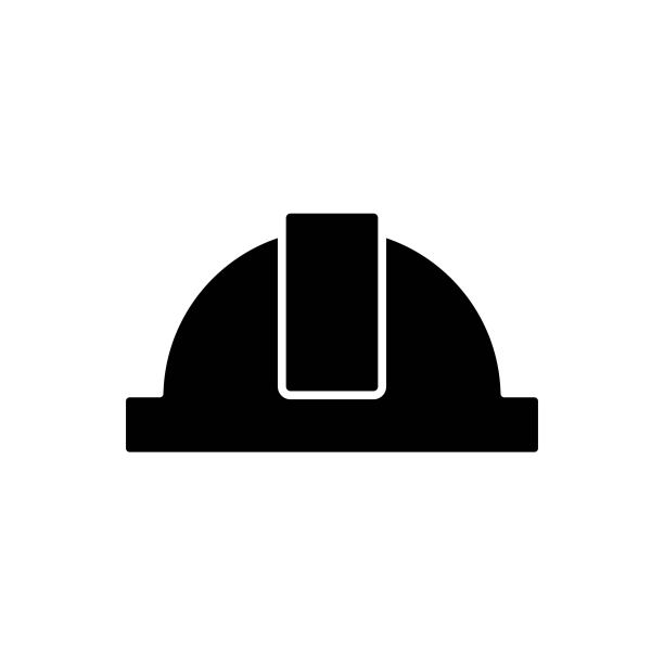 只戴头盔工作，标志。施工头盔线图标概念。建设头盔图片下载