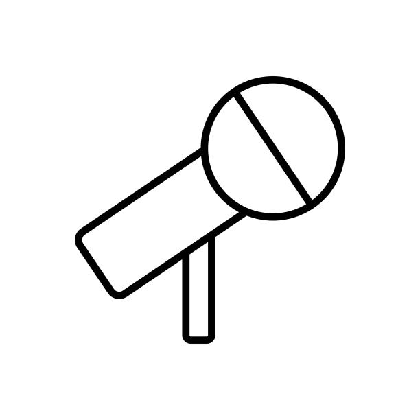 白色背景上的直线麦克风矢量。麦克风轮廓。平麦粒肿设计图片下载