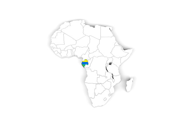 非洲3d地图与边界标记-加蓬地区与加蓬旗帜标记图片下载