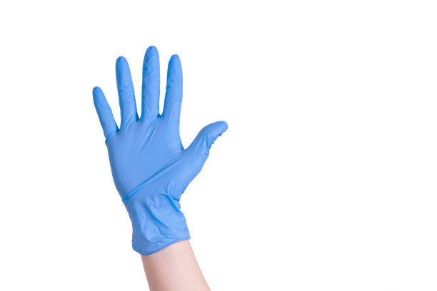 冠状病毒大流行的蓝色手套中医护人员的手图片下载