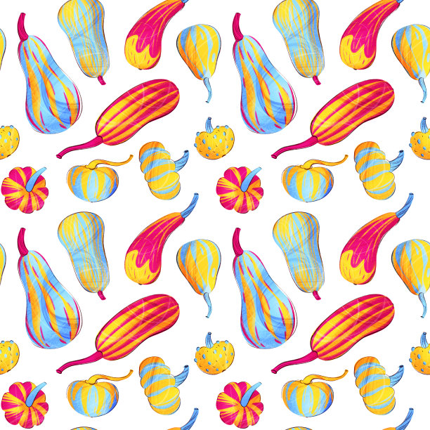 南瓜无缝图案。不同品种的南瓜。装饰南瓜。图片下载