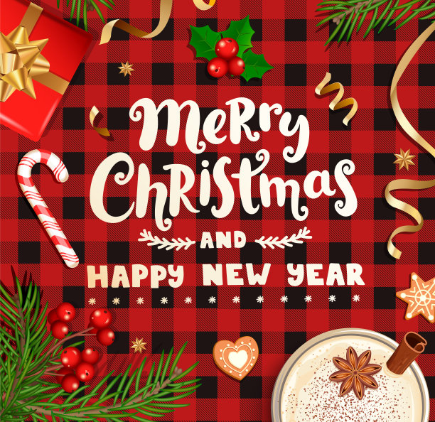 圣诞祝福卡在方格背景图片下载