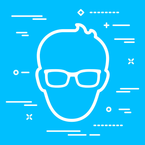 人头与眼镜图标在蓝色背景与线条图片下载