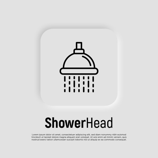 莲蓬头有流水细线的图标。卫生保健的矢量插图。图片下载