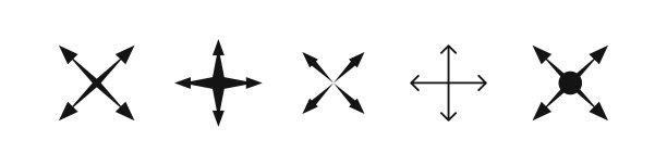 箭头矢量图标与不同的四个方向，交叉方向箭头收集在白色背景。图片下载