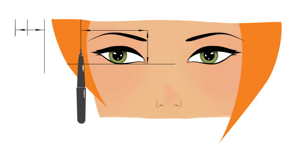 化妆。眉毛和眼睛。计算美丽和眉毛的长度。一个红头发绿眼睛女孩的肖像。插图。孤立在白色背景上。图片下载