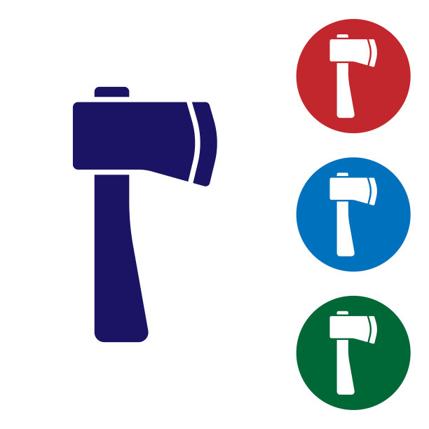 蓝色木斧图标孤立在白色背景图片下载