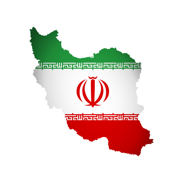 矢量孤立的插图与伊朗国旗与伊朗伊斯兰共和国地图的形状(简化)。地图上的体积阴影。白色背景图片下载