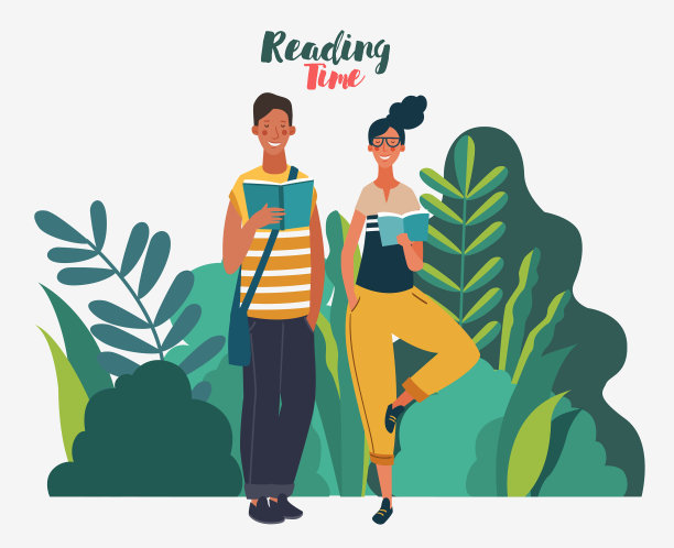 年轻人在公园里看书。夏天的风景背景。假期时间。回到学校，学习，学习，知识和教育矢量的概念图片下载