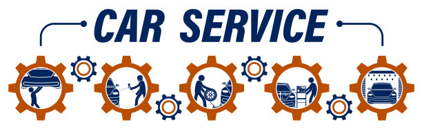 修理工在车间里修车。机器技术状况维护，售前检查。喷漆，换轮胎和油，诊断，洗车。向量信息图图片下载