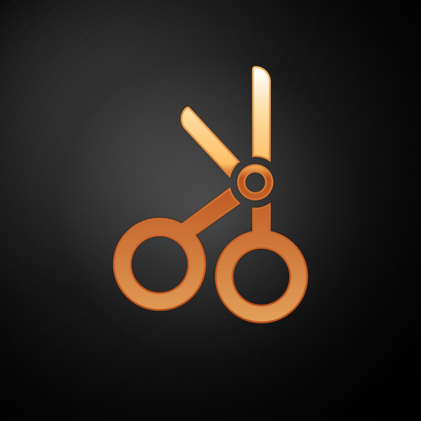 金色医疗剪刀图标孤立在黑色图片下载