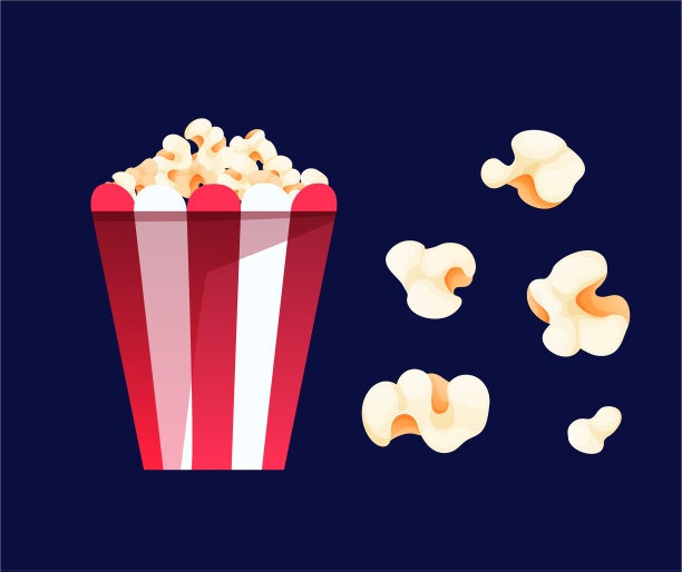 卡通风格的爆米花和条纹桶图片下载