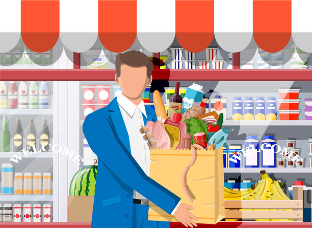 顾客带着装满食物的袋子图片下载