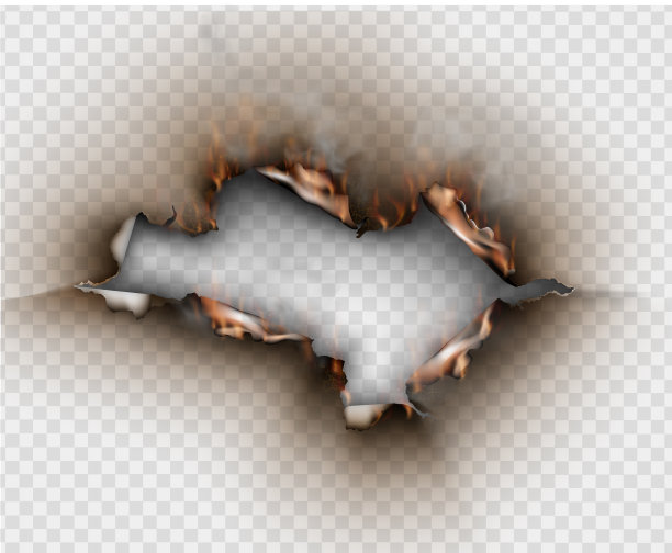 洞被撕破的纸和燃烧的火焰图片下载