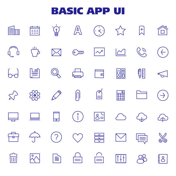 大型基础App UI、UX和Office线性图标集图片下载