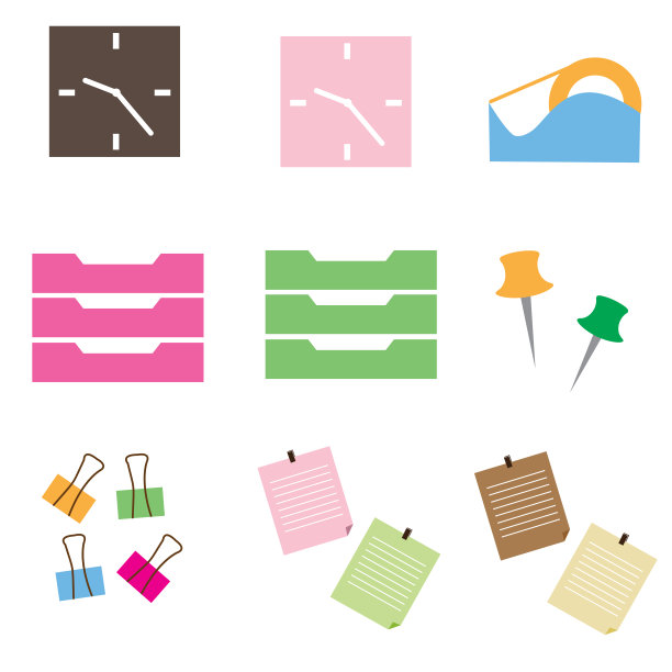 办公文具矢量设计。数字手绘。插图文具设置孤立在白色。图片下载