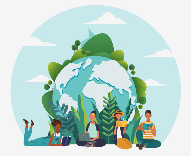 年轻人在读书。夏季景观和地球背景。假期时间。回到学校，学习，学习，知识和教育矢量的概念图片下载