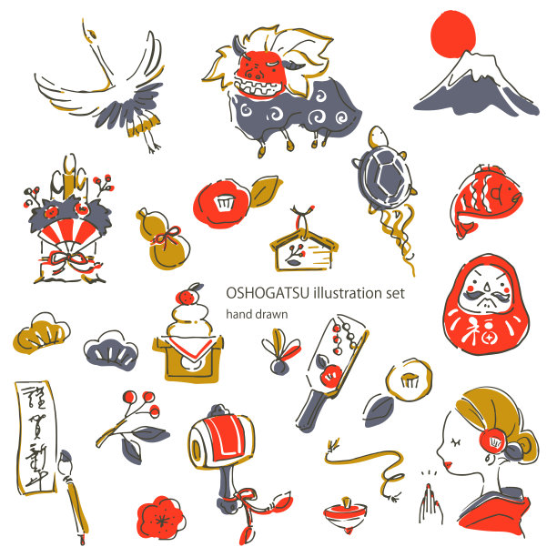 日本新年插图，手绘图片下载