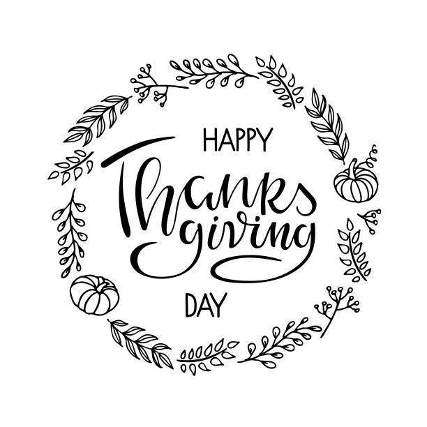 飘落的花环上写着感恩节快乐的字样。感恩节的庆祝格言。服装升华印花。家庭节日装饰。邀请卡、海报、礼品设计。图片下载