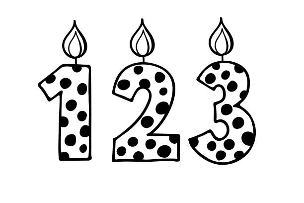 可爱的数字1 2 3。用手淹没带圆点的矢量图形。设计婴儿生日，婴儿派对装饰，标志，贴纸，贺卡，衬衫印花。生日快乐。周年庆典模板。图片下载