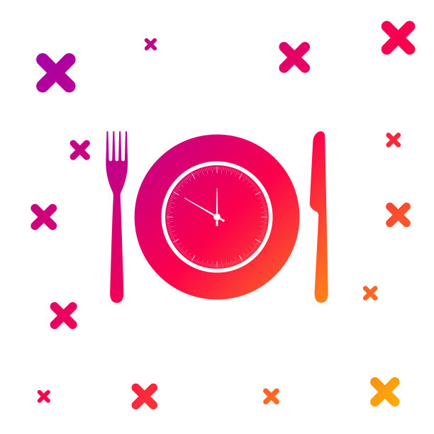 彩色盘子与时钟叉和刀的图标图片下载