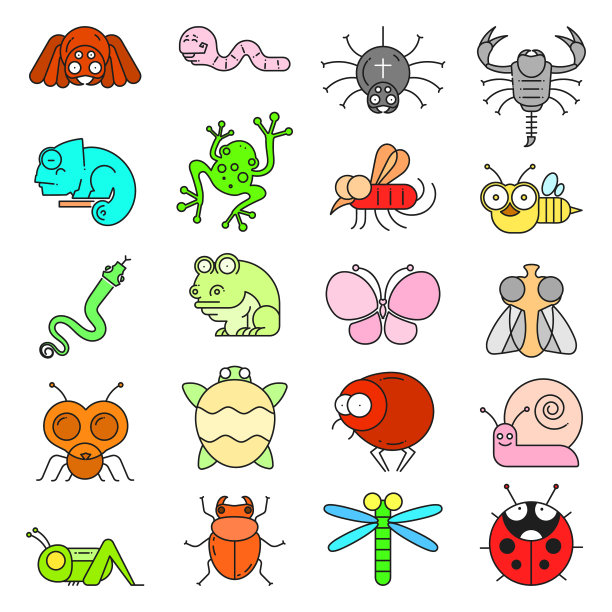 昆虫线图标最小象形图设计图片下载