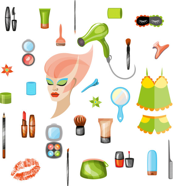 为女孩设置化妆品和食物图片下载