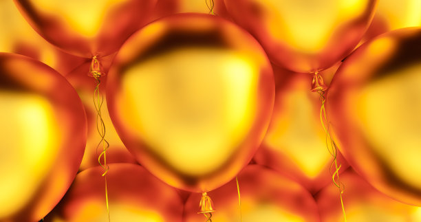 近距离和抽象的3d金色气球，3d渲染，气球的背景。图片下载