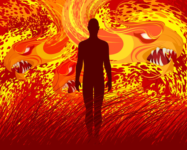 火龙和人的剪影图片下载