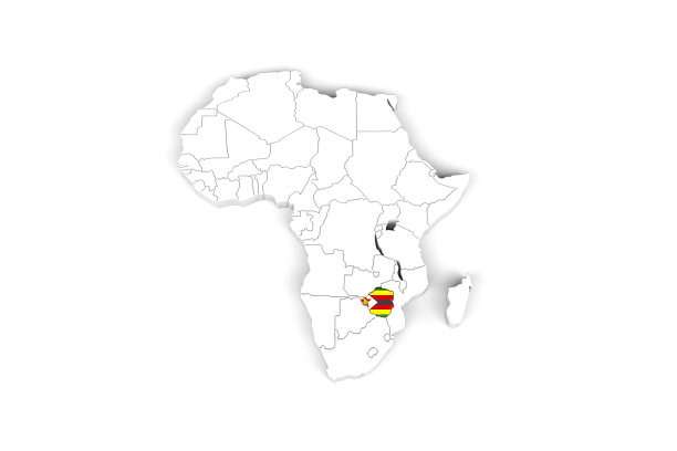 非洲3d地图与边界标记-津巴布韦地区与津巴布韦国旗标记图片下载