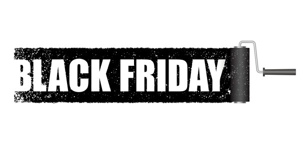 黑色星期五的促销横幅，背景是黑色油漆滚轮。图片下载