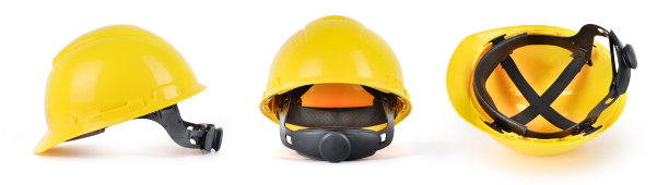 一套黄色头盔图像孤立在白色背景。为工人或一般员工提供安全建议图片下载