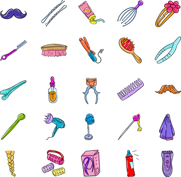 美发沙龙和美容涂鸦图标包图片下载