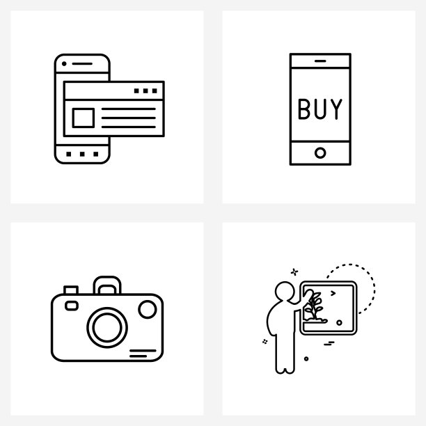 孤立的符号设置4个简单的线条图标图片下载