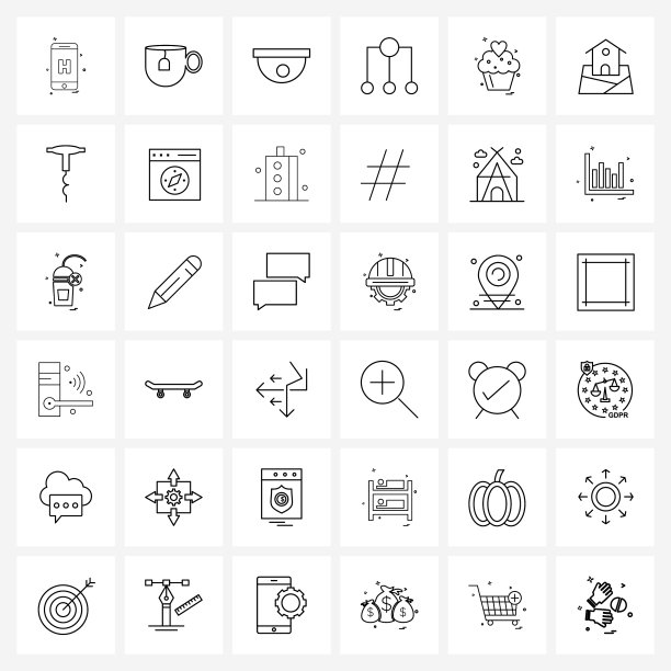 为网页和打印设置36个简单的线条图标图片下载