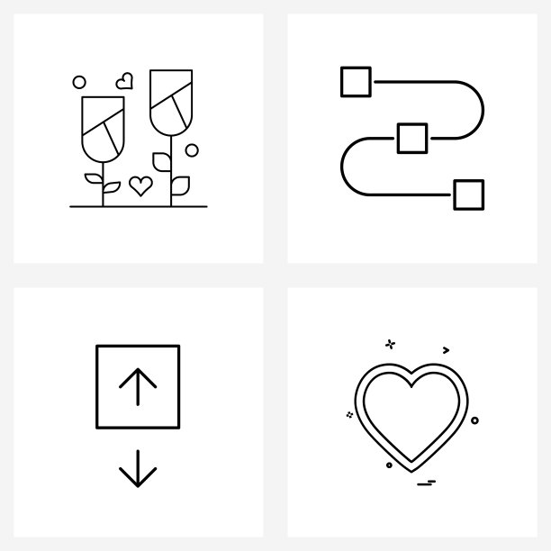 UI 4个基本线条图标合集：心形箭头图片下载