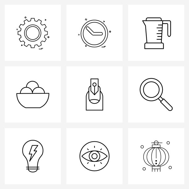 设置9个通用线图标艺术食物时钟图片下载