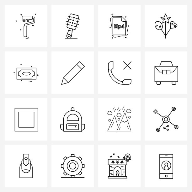 16个线条图标符号集：货币图片下载