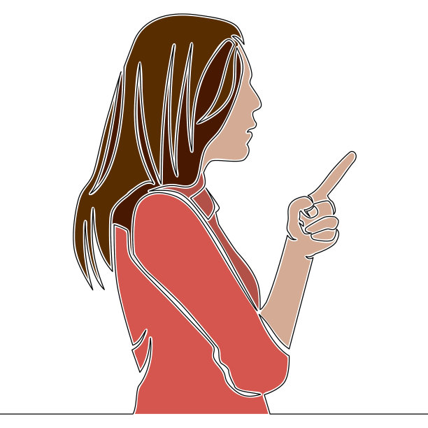 平面连续线条艺术女子指向上的概念图片下载