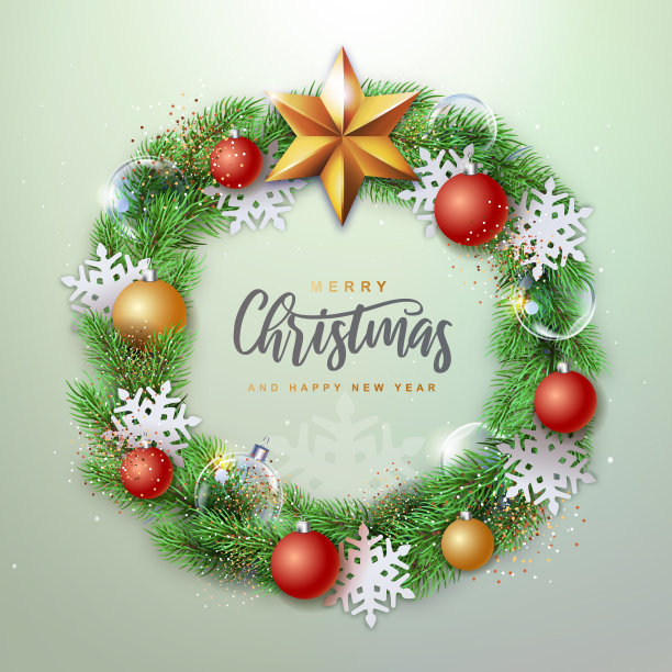 冬季圣诞节的背景。圣诞假日逼真的装饰花环。矢量图图片下载