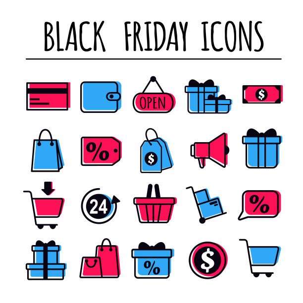 黑色星期五图标集。矢量插图在平面风格。图片下载