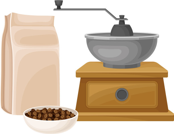 手工咖啡研磨机与豆子在碗和纸图片下载