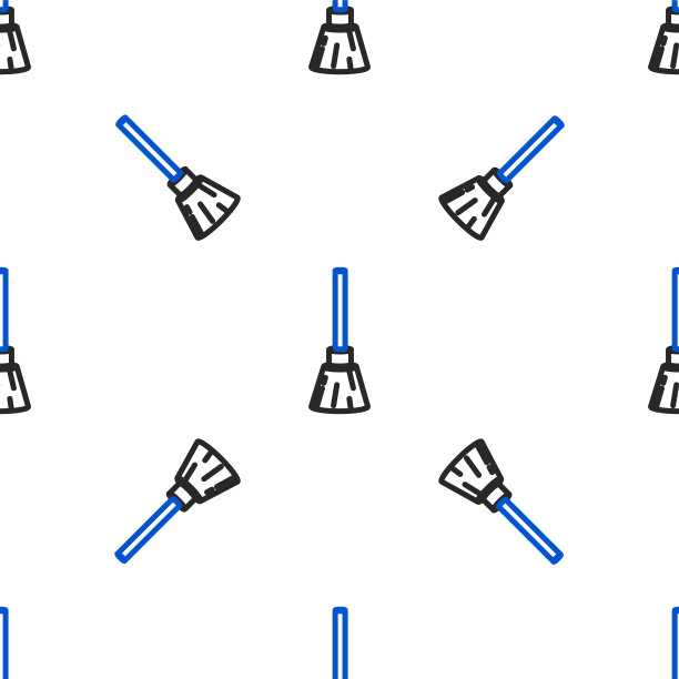 线女巫扫帚图标隔离无缝模式上的白色背景。快乐的万圣节派对。色彩斑斓的轮廓的概念。向量图片下载