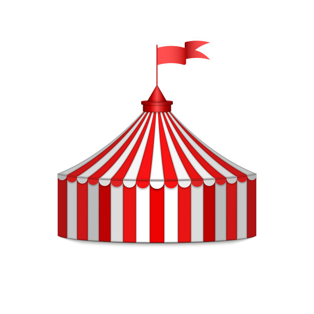 马戏团帐篷孤立在白色背景，圆形竞技场三维逼真的矢量模型，白红色条纹沙皮托移动。图片下载