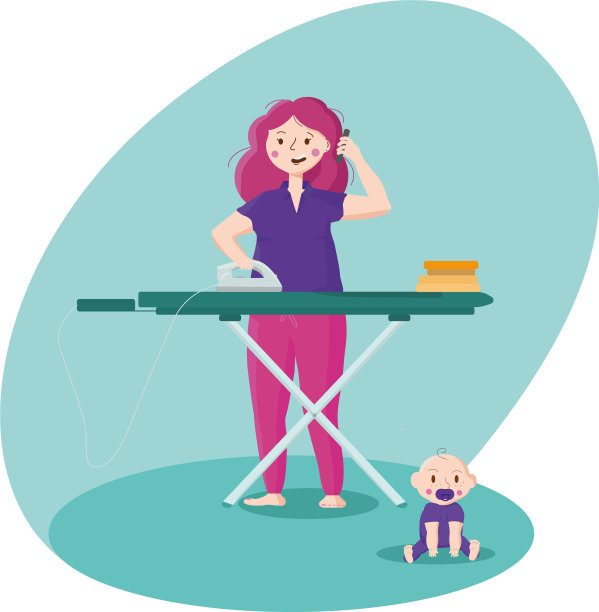 女商人在家熨烫衣服，说话经过图片下载